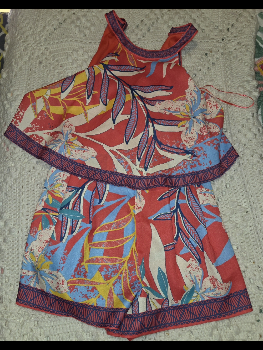 Flying Tomato Red Tropical Halter Romper Women's Sz M